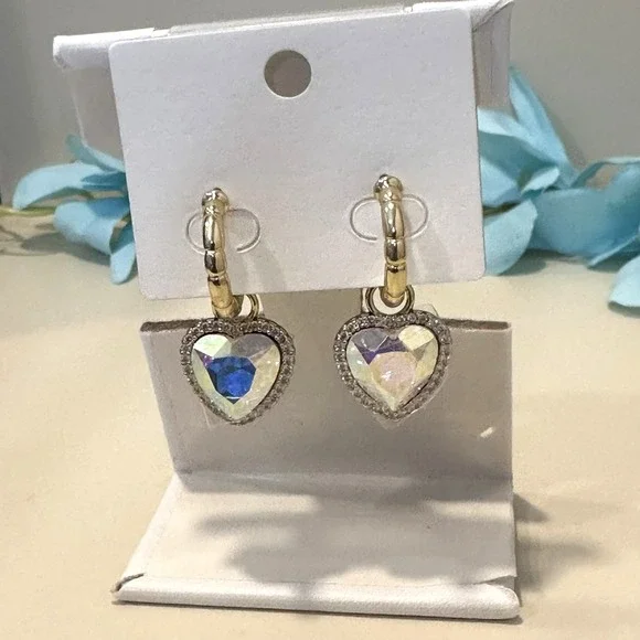 14K Gold Plated Women's Heart Drop Huggie Earrings - Picture 3 of 7